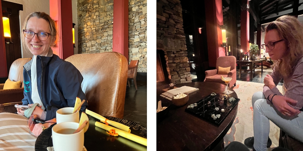 Warm welcome at Gangtey Lodge Bhutan with apple cinnamon tea, showcasing authentic Bhutanese hospitality.